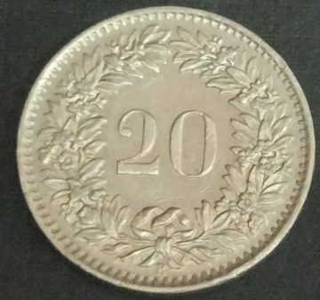 SWITZERLAND 20 Rappen 1967 Confoederatio Helvetica