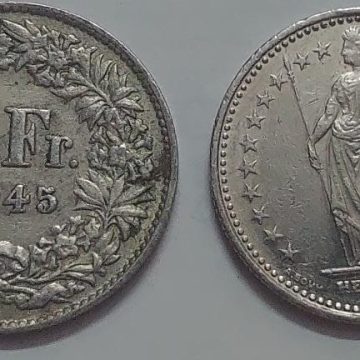SWITZERLAND Half Fr 1945 Helvetia Coin (used)