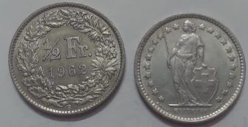 SWITZERLAND Half Fr. 1962 Helvetia Coin (used)