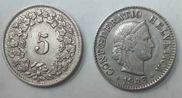 SWITZERLAND 5 Rappen1943 Coin(used)