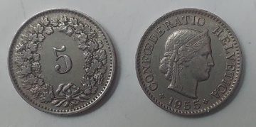 SWITZERLAND 5 Rappen1955 Coin (used)