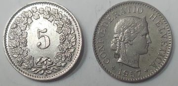 SWITZERLAND 5 Rappen1957 Coin (used)
