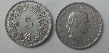 SWITZERLAND 5 Rappen1958 Coin (used)