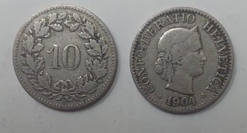 SWITZERLAND 10 Rappen 1904 Confoederatio Helvetica Coin (used)