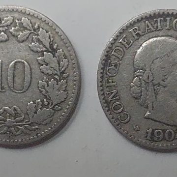 SWITZERLAND 10 Rappen 1904 Confoederatio Helvetica Coin (used)
