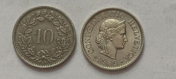 SWITZERLAND 10 Rappen 1969 Confoederatio Helvetica Coin(used)