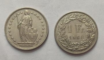 SWITZERLAND 1 France 1968 Confoedertio Helvetica Coin (used)