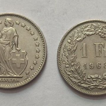 SWITZERLAND 1 France 1968 Confoedertio Helvetica Coin (used)