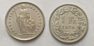 SWITZERLAND 1 France 1970 Confoedertio Helvetica Coin (used)