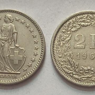 SWITZERLAND 2 France 1969  Confoedertio Helvetica Coin (used)