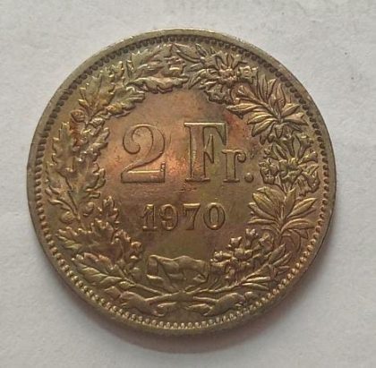 SWITZERLAND 2 France 1970  Confoedertio Helvetica  Coin(used) | Indian Postage Stamps | Indian Coins | Old Indian Currency | Rare Indian Coins | Numismatic Collection India