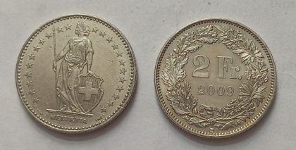 SWITZERLAND 2 France 2009  Confoedertio Helvetica Coin(used) | Indian Postage Stamps | Indian Coins | Old Indian Currency | Rare Indian Coins | Numismatic Collection India