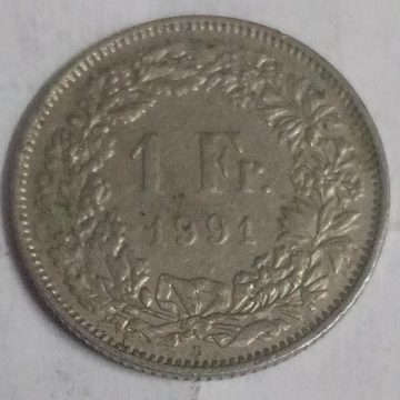 SWITZERLAND 1 France 1991 Confoedertio Helvetica Coin(used)