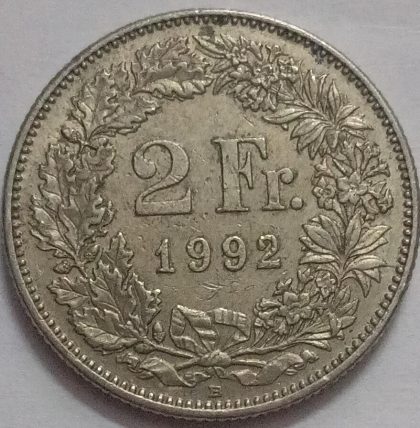 SWITZERLAND 2 France 1992  Confoedertio Helvetica Coin (used) | Indian Postage Stamps | Indian Coins | Old Indian Currency | Rare Indian Coins | Numismatic Collection India