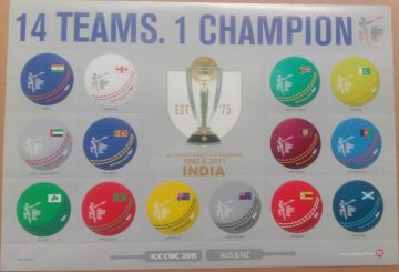 World Cup Cricket 14 TEAMS. 1CHAMPION self Adhesive Souvenir sheet