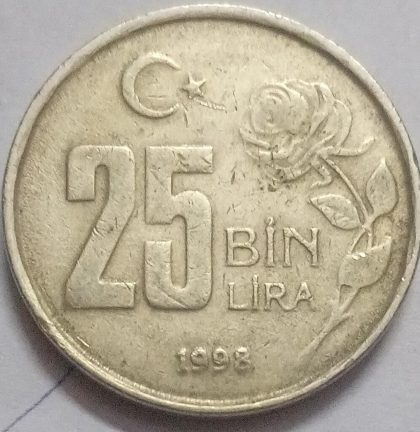 Turkey 25 Bin lira1998 (used) | Indian Postage Stamps | Indian Coins | Old Indian Currency | Rare Indian Coins | Numismatic Collection India - Image 2