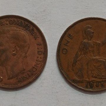 UK 1 Penny Coin 1945 (USED)