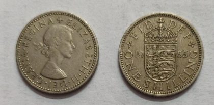 UK 1 Shilling Coin 1955 (USED) | Indian Postage Stamps | Indian Coins | Old Indian Currency | Rare Indian Coins | Numismatic Collection India
