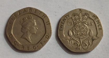 UK 20 Pence Coin1985 (USED) | Indian Postage Stamps | Indian Coins | Old Indian Currency | Rare Indian Coins | Numismatic Collection India