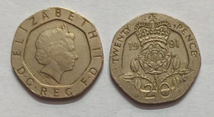 UK 20 Pence Coin 1991 (USED) | Indian Postage Stamps | Indian Coins | Old Indian Currency | Rare Indian Coins | Numismatic Collection India