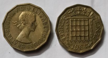 UK 3 Pence Coin 1964 (USED) | Indian Postage Stamps | Indian Coins | Old Indian Currency | Rare Indian Coins | Numismatic Collection India