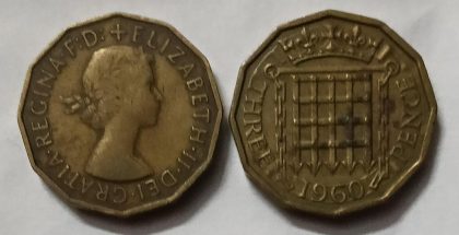 UK 3 Pence Coin 1960 (USED) | Indian Postage Stamps | Indian Coins | Old Indian Currency | Rare Indian Coins | Numismatic Collection India