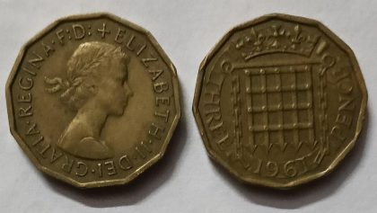 UK 3 Pence Coin 1961  (USED) | Indian Postage Stamps | Indian Coins | Old Indian Currency | Rare Indian Coins | Numismatic Collection India