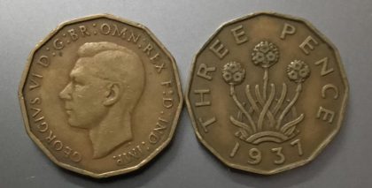 UK 3 Pence Coin1937 (USED) | Indian Postage Stamps | Indian Coins | Old Indian Currency | Rare Indian Coins | Numismatic Collection India