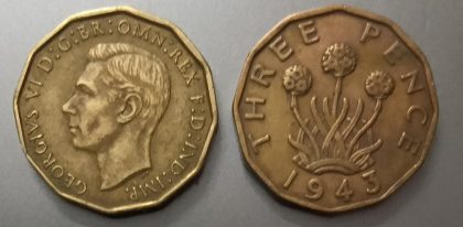UK 3 Pence Coin1943  (USED) | Indian Postage Stamps | Indian Coins | Old Indian Currency | Rare Indian Coins | Numismatic Collection India