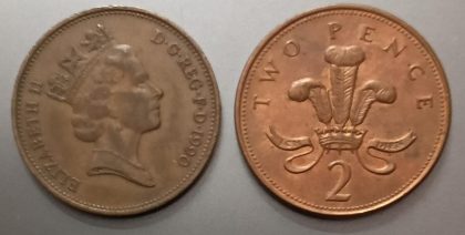 2 Pence Elizabeth-II 1990 (Used) | Indian Postage Stamps | Indian Coins | Old Indian Currency | Rare Indian Coins | Numismatic Collection India