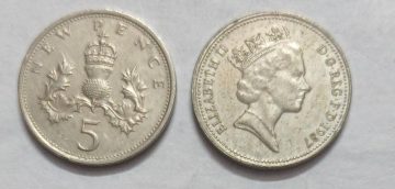 UK 5 Pence Coin1987 (USED)