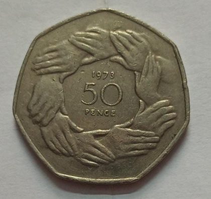 UK 50 Pence Coin 1973 (USED) | Indian Postage Stamps | Indian Coins | Old Indian Currency | Rare Indian Coins | Numismatic Collection India
