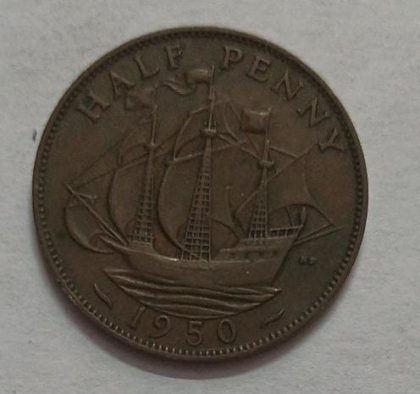 UK Half Penny Coin 1950 (USED) | Indian Postage Stamps | Indian Coins | Old Indian Currency | Rare Indian Coins | Numismatic Collection India - Image 2