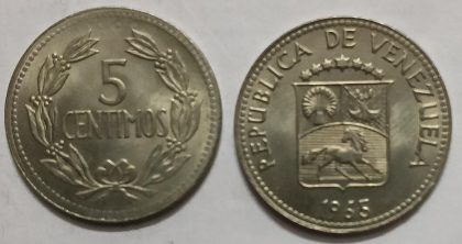 Venezuela 5 centimos Coin 1965 (Unc) | Indian Postage Stamps | Indian Coins | Old Indian Currency | Rare Indian Coins | Numismatic Collection India