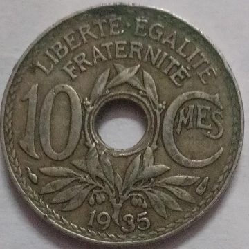 10 Centimes 1935 Liberte Egalite Fraternite (used)