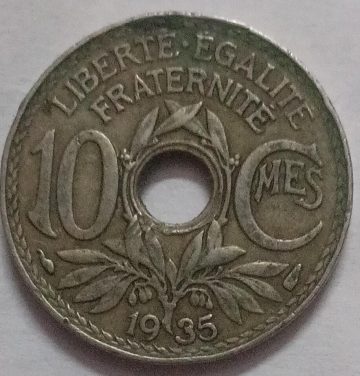 10 Centimes 1935 Liberte Egalite Fraternite (used)
