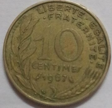 10 Centimes 1967 Liberte Egalite Fraternite (used)