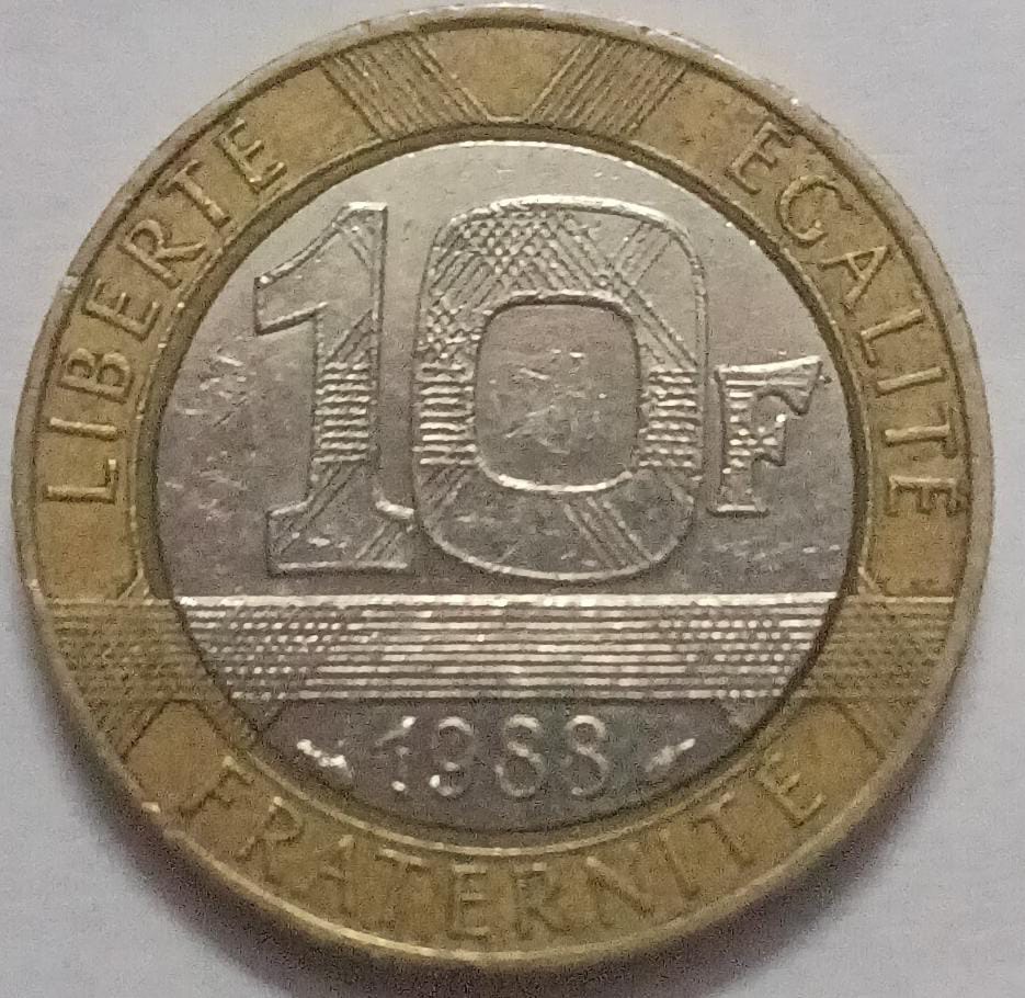 10 Francs 1988 Republique Francaise Nickel Brass (used)