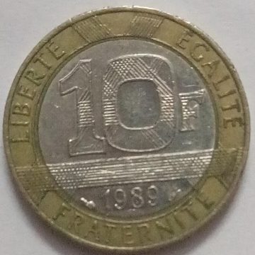 10 Francs 1989 Republique Francaise Nickel Brass (used)
