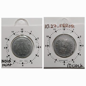 1 RUPEE-1998 NOIDA MINT 1'O CLOCK ROTATION ERROR COIN USED
