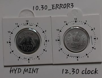 1 RUPEE-2001 HYDERABAD MINT 12.30 ROTATION ERROR COIN UNC