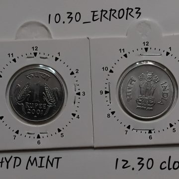 1 RUPEE-2001 HYDERABAD MINT 12.30  ROTATION ERROR COIN  UNC