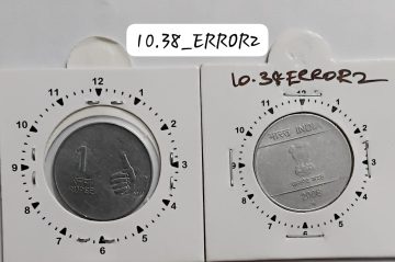 1 RUPEE 2008 HYDREABAD MINT 11 O'CLOCK ROTATION ERROR COIN USED