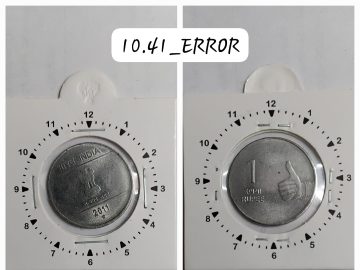 1 RUPEE 2011 HYDERABAD 11.5 O'CLOCK ROTATION ERROR COIN UNC