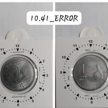 1 RUPEE 2011 HYDERABAD 11.5 O'CLOCK ROTATION ERROR COIN UNC
