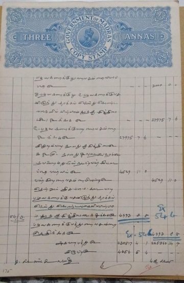 British India King George V 3 Annas Stamp Paper-Government of Madras