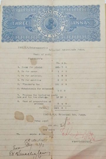 British India King George V 3 Annas Stamp Paper-Government of Madras