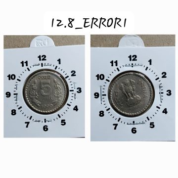 5 RUPEES 1999 KOLKATA MINT 11 O'CLOCK ROTATION ERROR COIN UNC