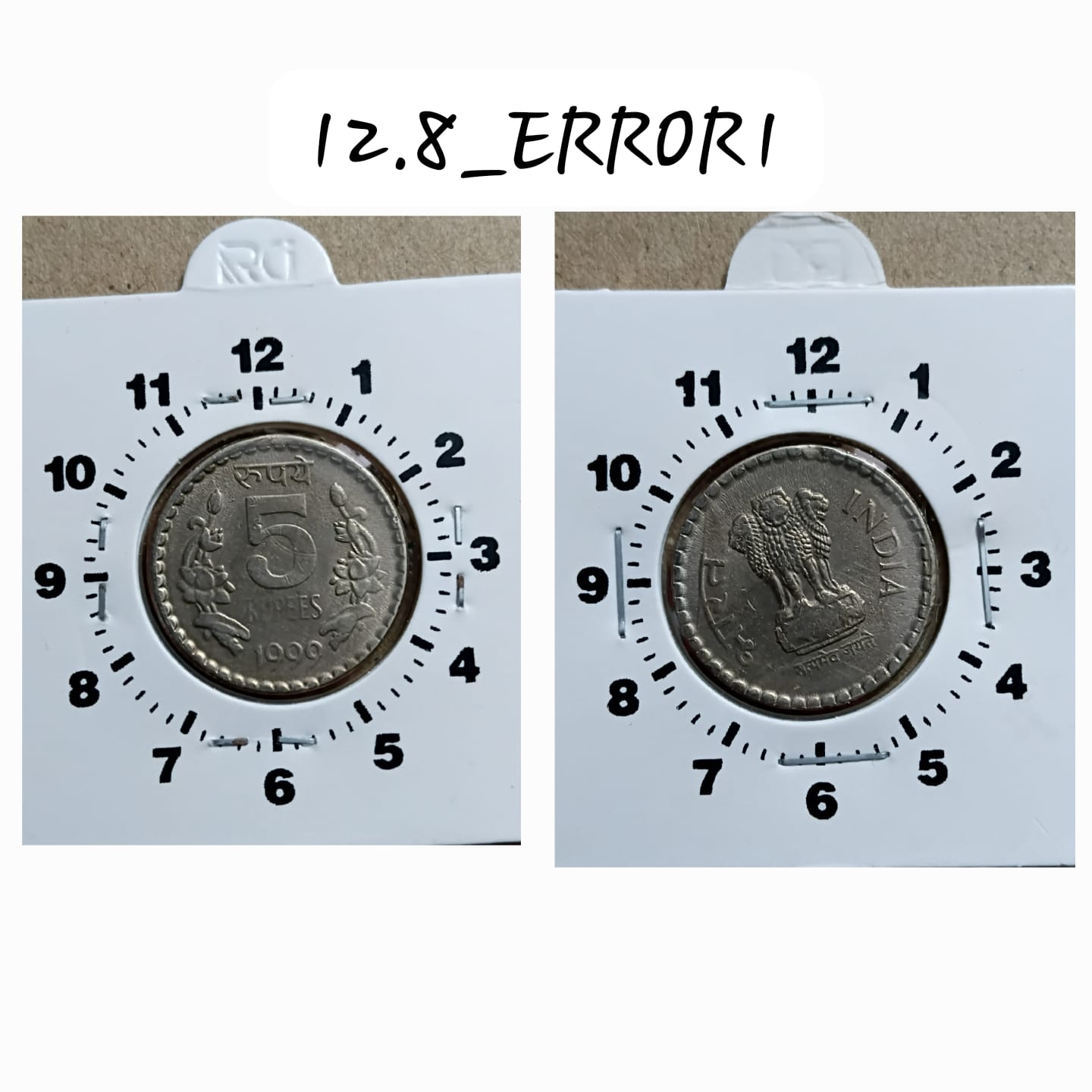 5 RUPEES 1999 KOLKATA MINT 11 O'CLOCK ROTATION ERROR COIN UNC