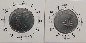 2 RUPEES 2005 HYDERABAD MINT 11 ROTATION ERROR COIN UNC
